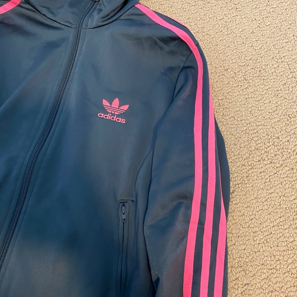 DARK GREY/ PINK STRIPE ADIDAS ZIP UP- Medium - Picture 5 of 7